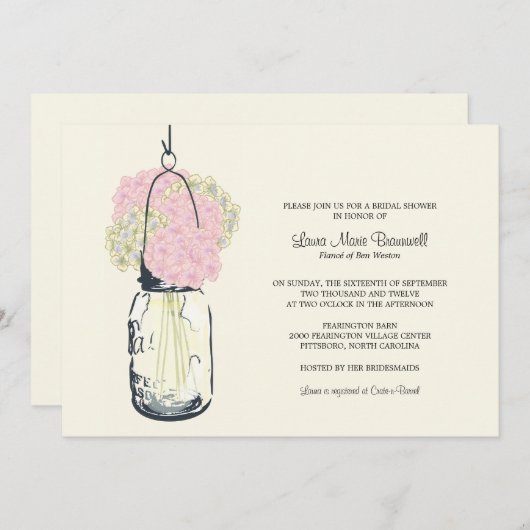 Hydrangea & Mason Jar Brautparty Einladung (Vorne/Hinten)