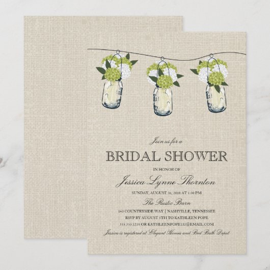 Hydrangea Mason Jar Brautparty Einladung (Vorne/Hinten)