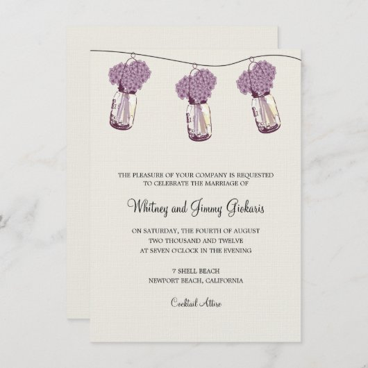 Hydrangea & Mason Jar Hochzeitsempfang Einladung (Vorne/Hinten)
