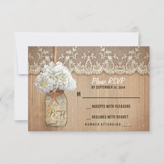 Hydrangea mason jar rustikale Hochzeit RSVP Karten (Vorderseite)