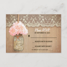 Hydrangea mason jar rustikale Hochzeit RSVP Karten