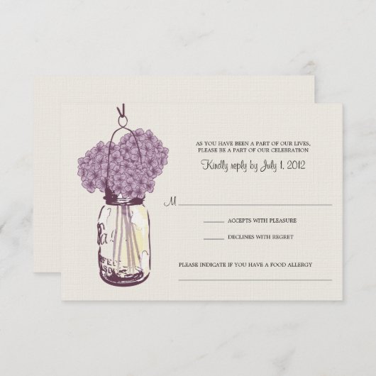 Hydrangea & Mason Jar Wedding RSVP (Vorne/Hinten)