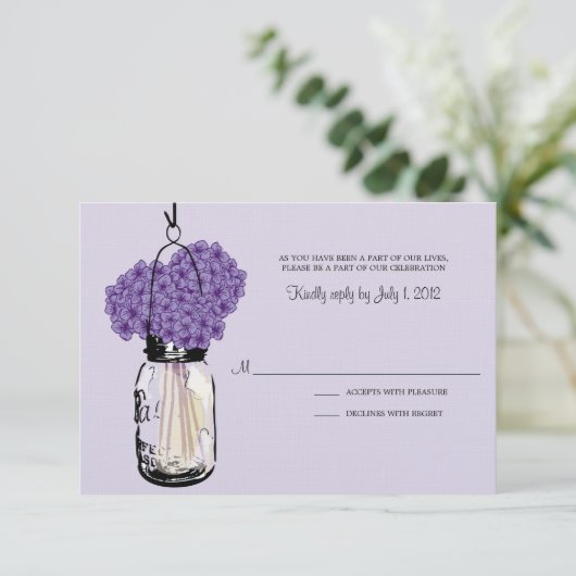 Hydrangea & Mason Jar Wedding RSVP (Stehend Vorderseite)