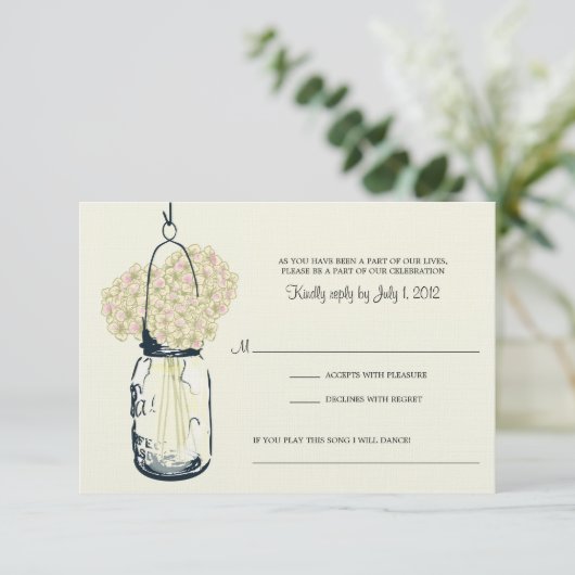 Hydrangea & Mason Jar Wedding RSVP (Stehend Vorderseite)