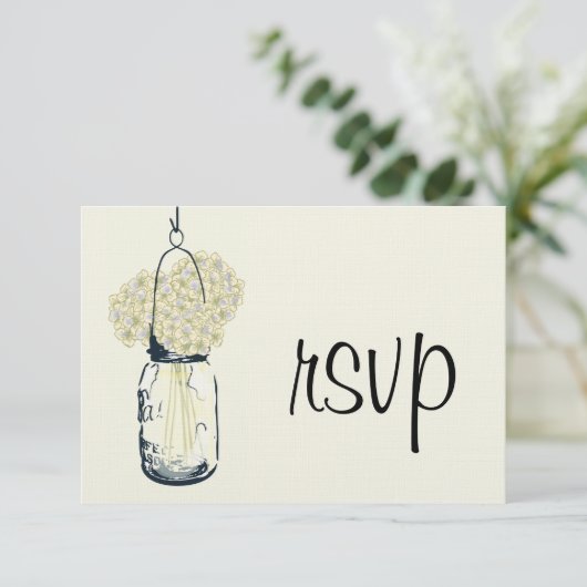 Hydrangea & Mason Jar Wedding RSVP (Stehend Vorderseite)