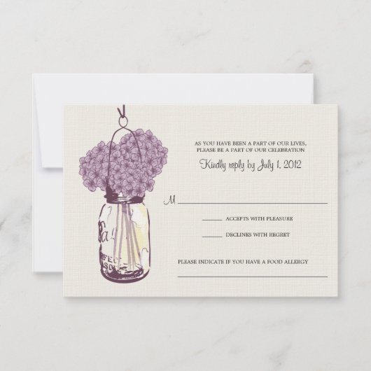 Hydrangea & Mason Jar Wedding RSVP Karte (Vorderseite)