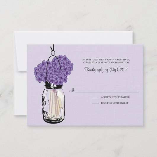 Hydrangea & Mason Jar Wedding RSVP Karte (Vorderseite)