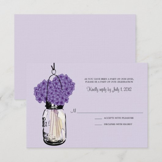 Hydrangea & Mason Jar Wedding RSVP Karte (Vorne/Hinten)