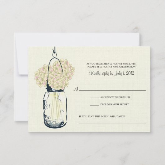 Hydrangea & Mason Jar Wedding RSVP Karte (Vorderseite)