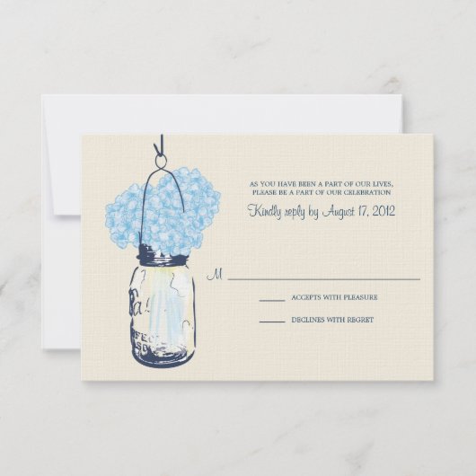 Hydrangea & Mason Jar Wedding RSVP Karte (Vorderseite)