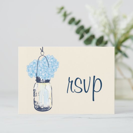 Hydrangea & Mason Jar Wedding RSVP Karte (Stehend Vorderseite)