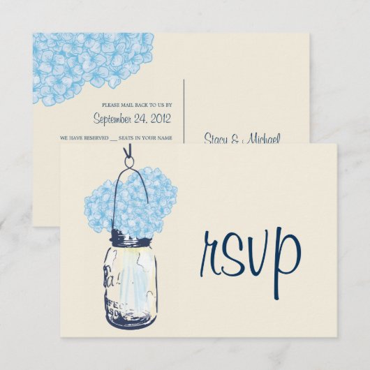 Hydrangea & Mason Jar Wedding RSVP Karte (Vorne/Hinten)