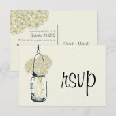 Hydrangea & Mason Jar Wedding RSVP Karte (Vorne/Hinten)