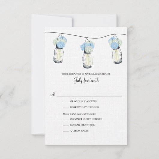 Hydrangea & Mason Jar Wedding RSVP Karte (Vorderseite)