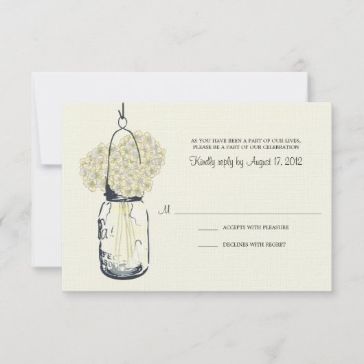 Hydrangea & Mason Jar Wedding RSVP Karte (Vorderseite)