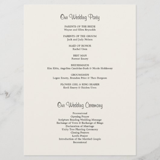 Hydrangea & Mason Jar Zeremony Programm (Rückseite)