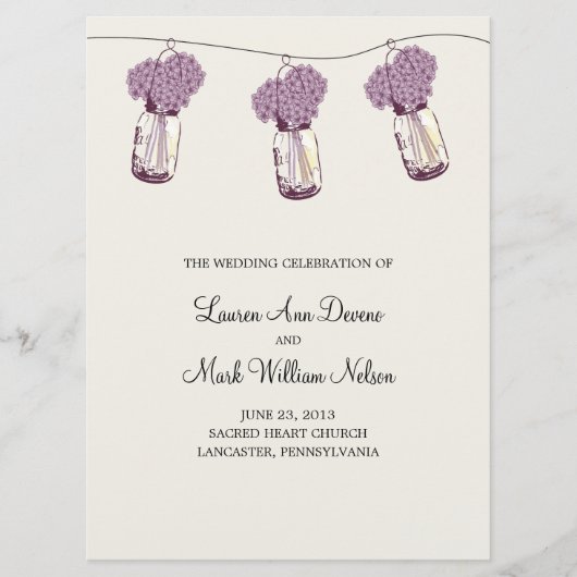 Hydrangea & Mason Jar Zeremony Programm (Vorderseite)