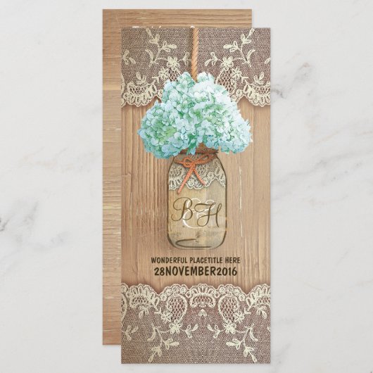 Hydrangea Masson Glas rustikale Hochzeitsprogramme Programm (Vorne/Hinten)