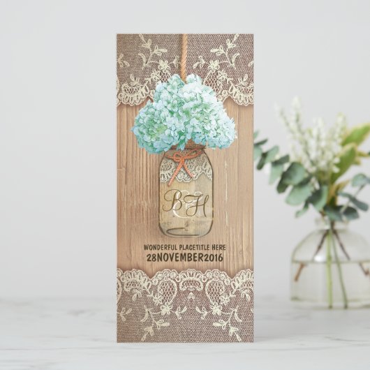 Hydrangea Masson Glas rustikale Hochzeitsprogramme Programm (Stehend Vorderseite)