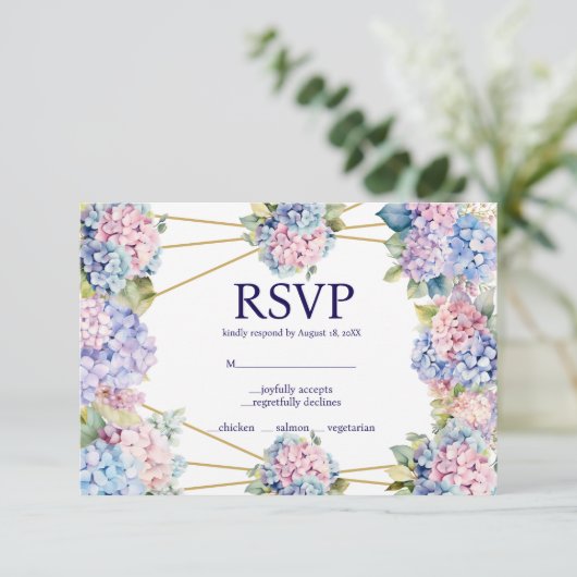 Hydrangea Menü Choice UAWG Response Card RSVP Karte (Stehend Vorderseite)
