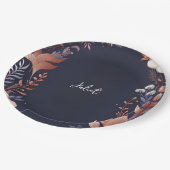 Hydrangea Metallic Pure Navy Blue Brautparty Pappteller (Schrägansicht)