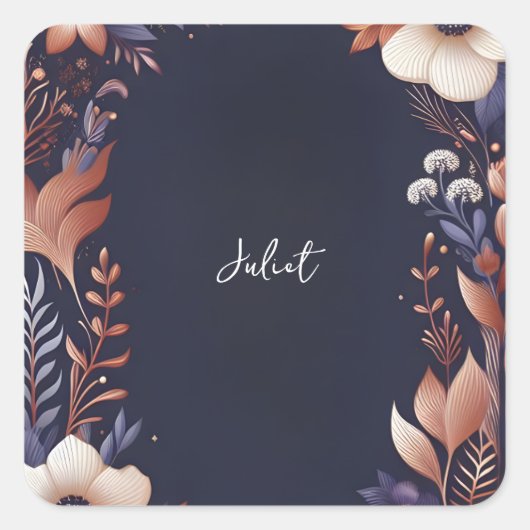 Hydrangea Metallic Pure Navy Blue Brautparty Quadratischer Aufkleber (Vorderseite)