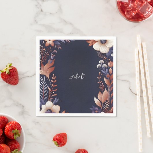 Hydrangea Metallic Pure Navy Blue Brautparty Serviette (Beispiel)