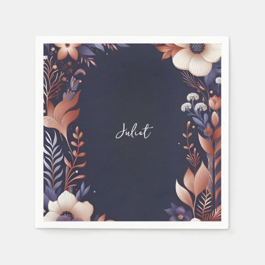 Hydrangea Metallic Pure Navy Blue Brautparty Serviette (Vorderseite)