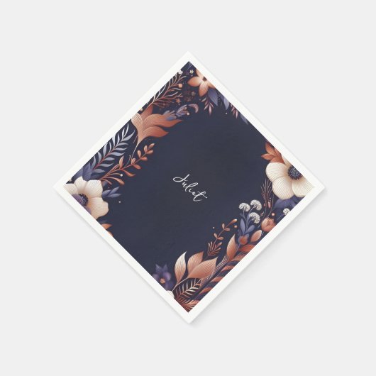 Hydrangea Metallic Pure Navy Blue Brautparty Serviette (Ecke)