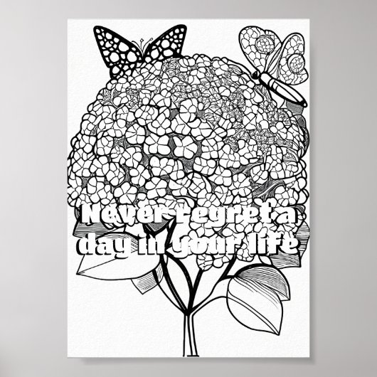 Hydrangea mit druckbarer Schmetterlingsfarbe Poster (Vorne)