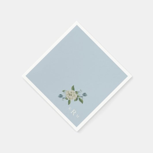 Hydrangea Monogram Dusty Blue Cocktail Serviette (Ecke)