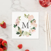 Hydrangea Monogram Wedding Cocktail Napkin Serviette (Beispiel)