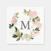 Hydrangea Monogram Wedding Cocktail Napkin Serviette (Vorderseite)