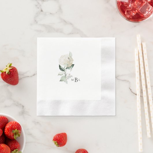 Hydrangea Monogram Wedding Cocktail Serviette (Beispiel)