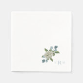 Hydrangea Monogram White & Blue Cocktail Napkins Serviette (Vorderseite)