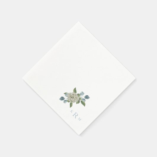 Hydrangea Monogram White & Blue Cocktail Napkins Serviette (Ecke)