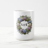 Hydrangea-Monogramm-Hochzeit Kaffeetasse (Mittel)
