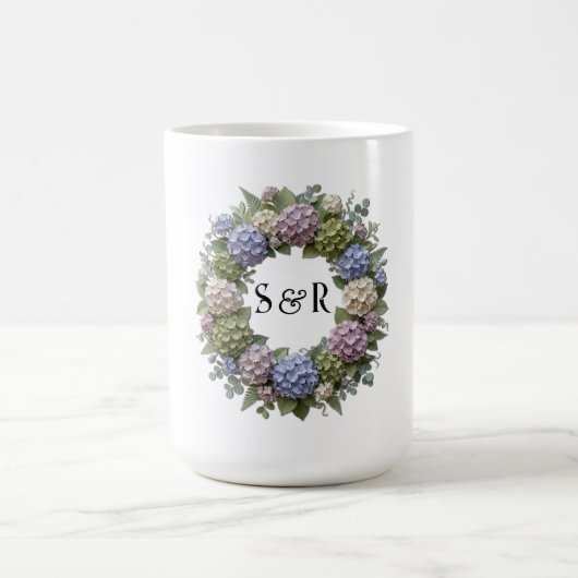 Hydrangea-Monogramm-Hochzeit Kaffeetasse (Mittel)