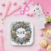 Hydrangea-Monogramm-Kranz-Hochzeit Pappteller (Party)