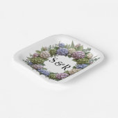 Hydrangea-Monogramm-Kranz-Hochzeit Pappteller (Gewinkelt)