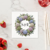 Hydrangea-Monogramm-Kranz-Hochzeit Serviette (Beispiel)