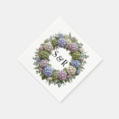 Hydrangea-Monogramm-Kranz-Hochzeit Serviette (Ecke)