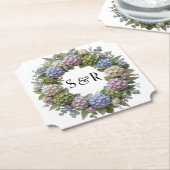 Hydrangea-Monogramm-Kranz-Hochzeit Untersetzer (angewinkelt)