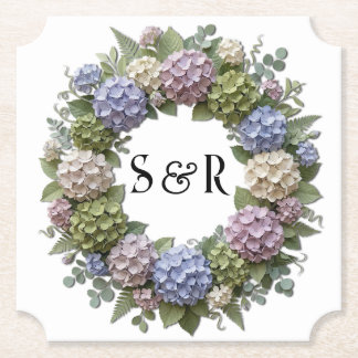 Hydrangea-Monogramm-Kranz-Hochzeit Untersetzer