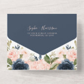 Hydrangea Navy Blue and Blush Pink Floral Wedding All In One Einladung (Rückseite)