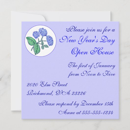 Hydrangea New Year's Day Open House Einladung (Vorderseite)