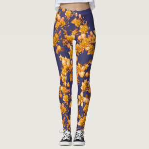 Hydrangea Orang und Navy Blue Leggings