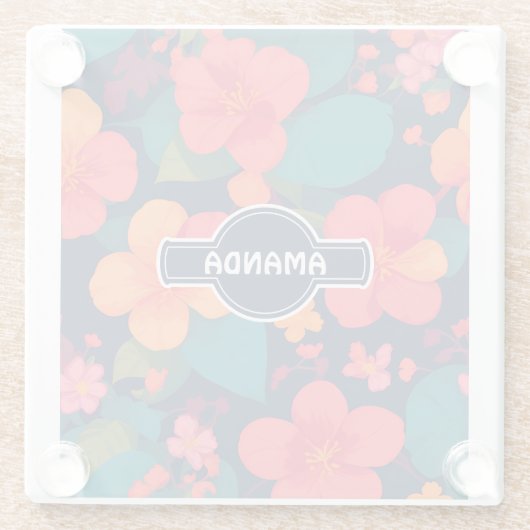 Hydrangea Pastel Personalisiertes Muster Glasuntersetzer (Rückseite)