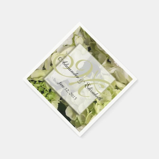 Hydrangea Personalisiert Monogram Wedding Serviette (Ecke)