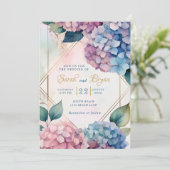 Hydrangea Pink Blue Floral Wedding Einladung (Stehend Vorderseite)